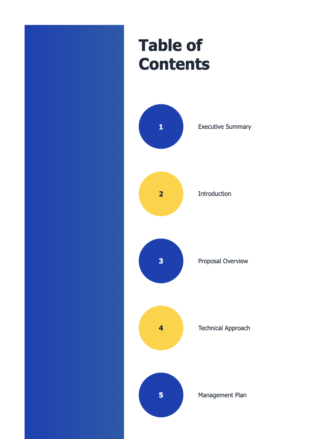 Federal proposal table of contents with numbered sections and blue yellow design_variant_1